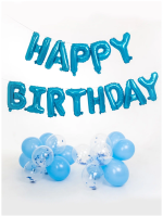 Шар гирлянда "Happy Birthday", Голубой